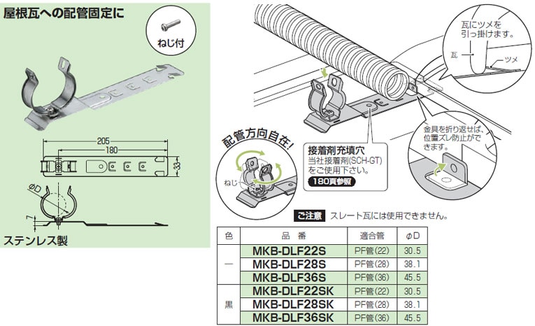 MKB-DLF36S 未来工業 PF管ステンレスクリップ(取付金具付、瓦用、10個
