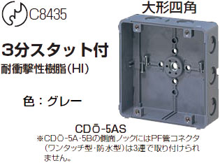 CDO-5AS 未来工業 埋込四角アウトレットボックス・大形四角（薄型） 即