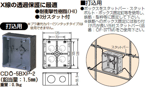 CDO-5BXP-2 未来工業 X線防護用アウトレットボックス 即配・速配なら