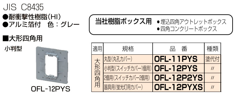 OFL-12PYS 未来工業 プラ塗代カバー 小判型(大形四角用