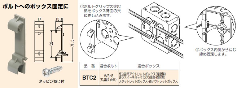 BTC2 未来工業 ボルトクリップ(2連タイプ、20個入) 即配・速配ならプロ