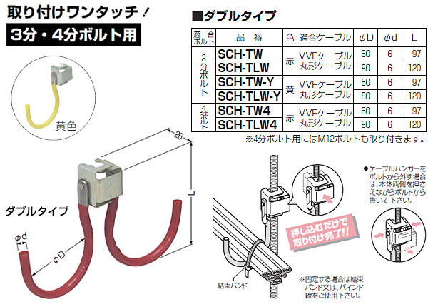 SCH-TW 未来工業 ケーブルハンガー(鉄製・ダブルタイプ)赤(10個入) 即