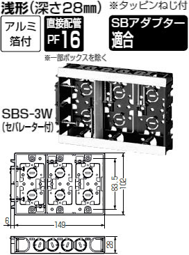 SBS-3W 未来工業 浅形スライドボックス 即配・速配ならプロ向け電材