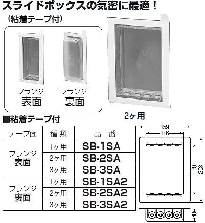 SB-2SA 未来工業 気密カバー (2ヶ用、粘着テープ付)フランジ表面(10個