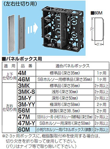 60M 未来工業 仕切板(小判穴ホルソー用パネルボックス・鉄製)(2ヶ用・左右仕切り用)10個入