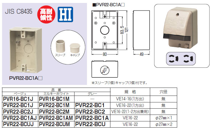 PVR22-BC1AM 未来工業 露出スイッチボックス[防水コンセント用](ミルキーホワイト)