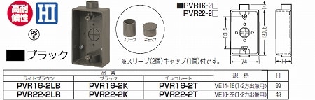 PVR22-2K 未来工業 露出スイッチボックス ブラック 即配・速配