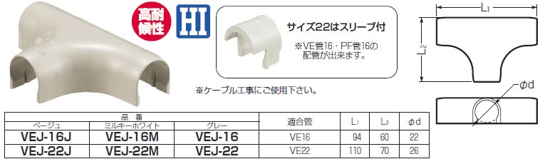 VEJ-16J 未来工業 VE管カバーチーズ(ベージュ)(10個入)