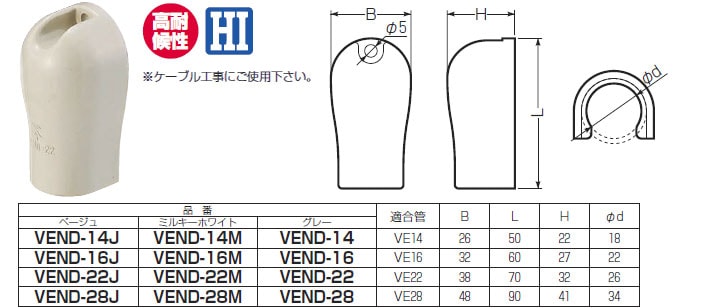 VEND-16J 未来工業 VE管カバーエンド(ベージュ)(10個入)