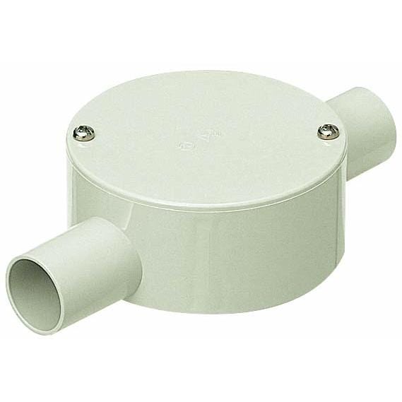 PVM22-2SM 未来工業 露出用丸形ボックス(平蓋)2方出(S)(ミルキーホワイト)