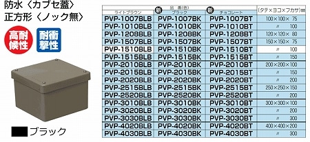 PVP-2020BK 未来工業 防水プールボックス(カブセ蓋)(正方形・ノック無)(200×200×200)