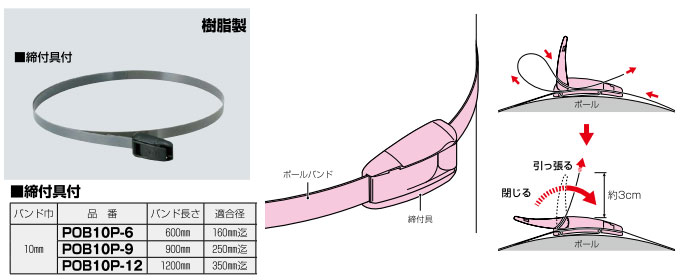 POB10P-6 未来工業 ポールバンド(樹脂タイプ)締付具付(10個入) 即配