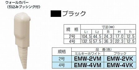 EMW-2VK 未来工業 ウォールカバー 2号 (引込みブッシング付) ブラック色 (10個入)