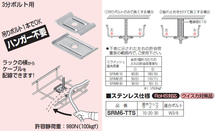 SRM6-TTS 未来工業 中央吊り金具(ステンレス仕様)