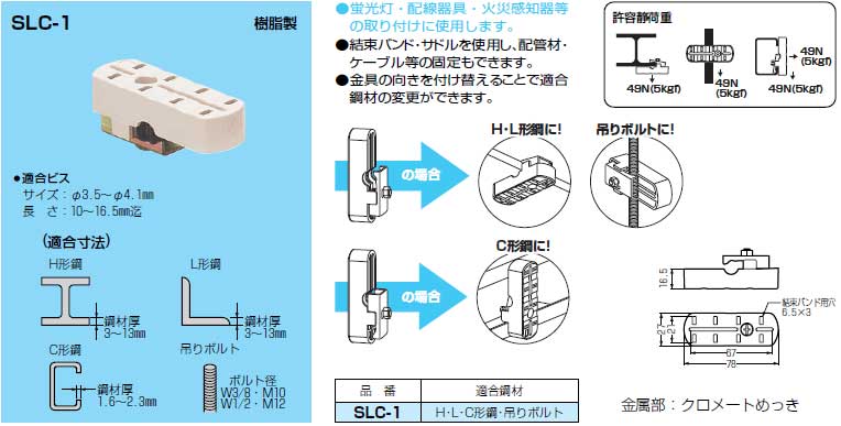 SLC-1 未来工業 H・L・C形鋼・吊りボルト用ビームラックル(10個入)