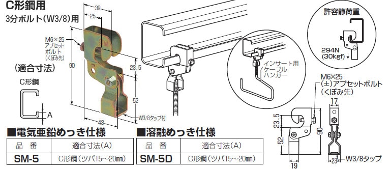 SM-5D 未来工業 ビームラックル(C形鋼用)溶融めっき(10個入)