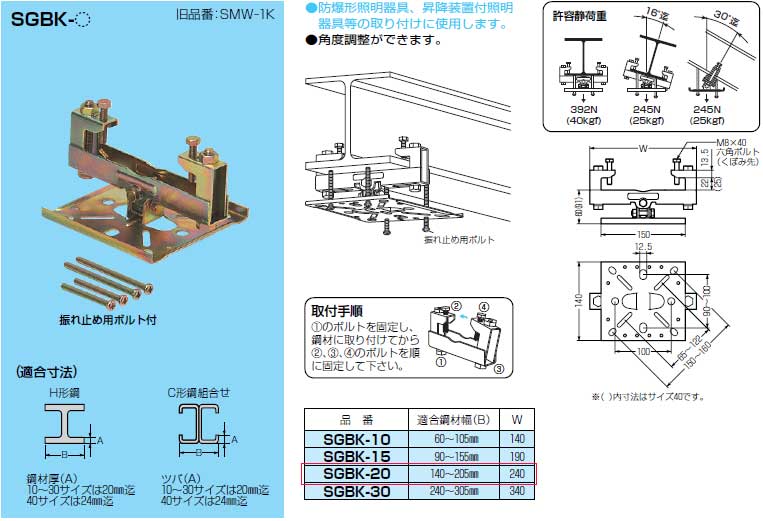 SGBK-20 未来工業 H形鋼・C形鋼組み合わせ用ビームラックル 即配・速配
