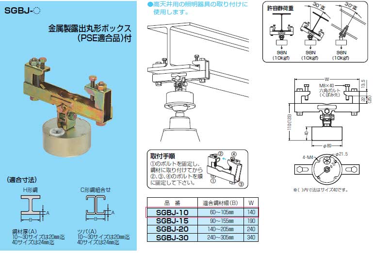 SGBJ-10 未来工業 H形鋼・C形鋼組み合わせ用ビームラックル 即配・速配