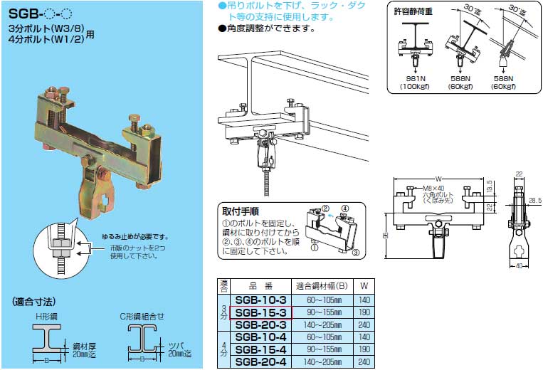 SGB-15-3 未来工業 H形鋼・C形鋼組み合わせ用ビームラックル 即配