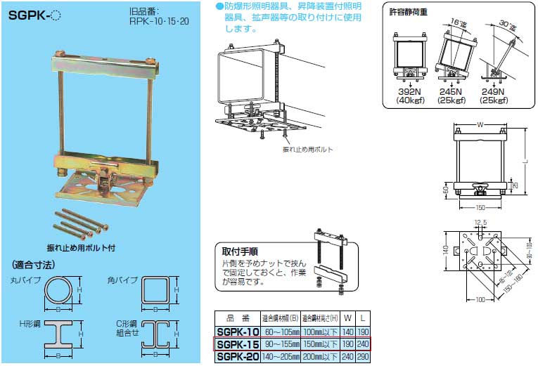 SGPK-15 未来工業 角・丸パイプ・H形鋼・C形鋼組み合わせ用