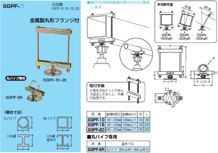 SGPF-20 未来工業 角・丸パイプ・H形鋼・C形鋼組み合わせ用