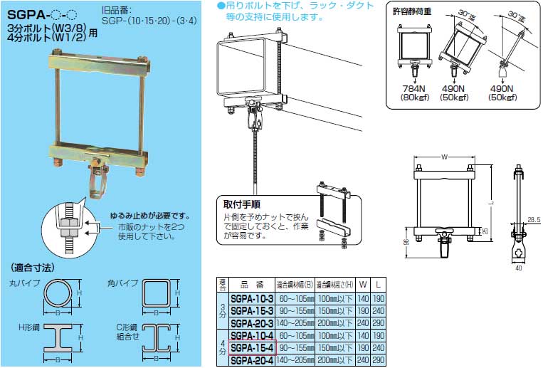 SGPA-20-4 未来工業 角・丸パイプ・H形鋼・C形鋼組み合わせ用