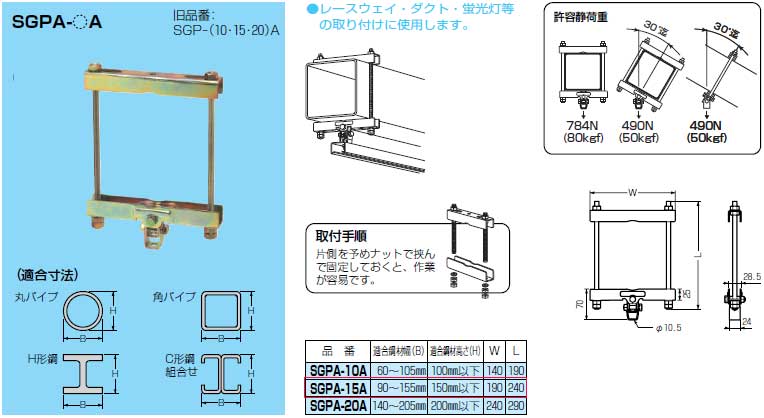 SGPA-15A 未来工業 角・丸パイプ・H形鋼・C形鋼組み合わせ用