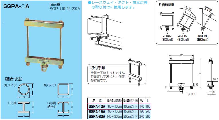 SGPA-10A 未来工業 角・丸パイプ・H形鋼・C形鋼組み合わせ用