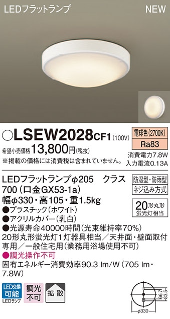 LSEW2028CF1 パナソニック 軒下用LEDシーリングライト LSシリーズ 集合
