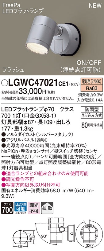 AU50447 コイズミ照明 人感センサー付屋外用スポットライト(4.5W、電球