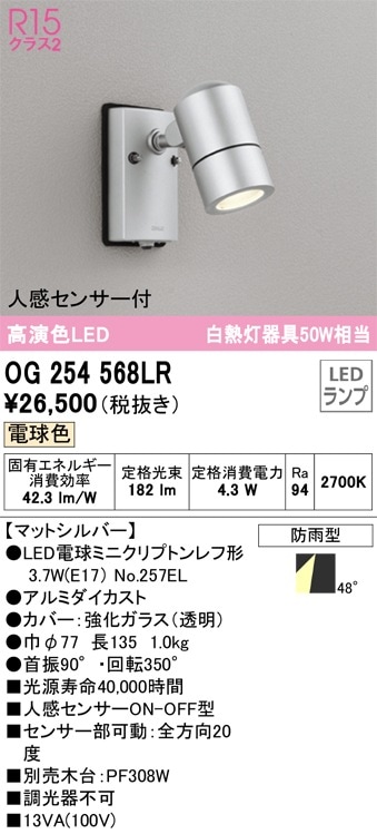 AU50447 コイズミ照明 人感センサー付屋外用スポットライト(4.5W、電球