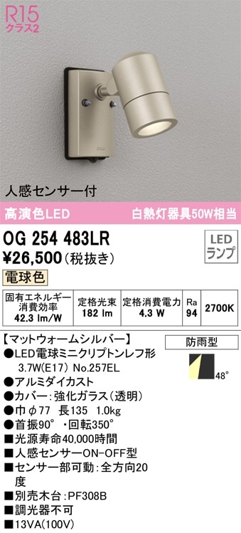 AU50447 コイズミ照明 人感センサー付屋外用スポットライト(4.5W、電球