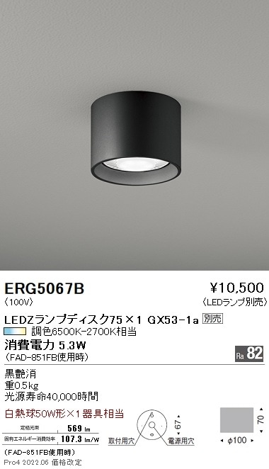 ERG5067B 遠藤照明 シーリング【ランプ別売】 即配・速配ならプロ向け