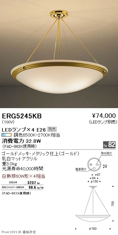 ERG5245KB 遠藤照明 シーリング【ランプ別売】 即配・速配ならプロ向け