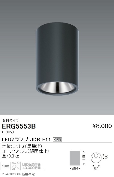 ERG5553B 遠藤照明 JDRシーリングダウン 鏡面コーン 黒 600lm