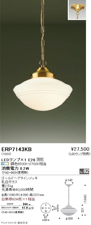 ERP7143KB 遠藤照明 ペンダント【ランプ別売】 即配・速配ならプロ向け