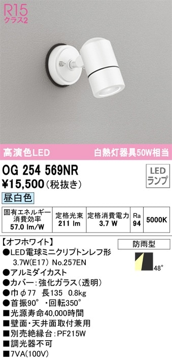 OG254944P1 オーデリック 屋外用LEDスポットライト 昼白色 即配・速配
