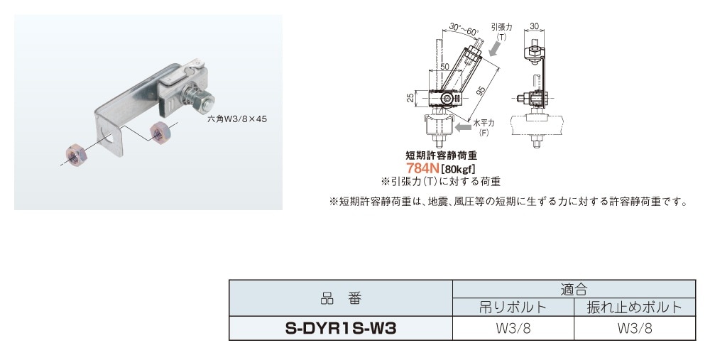 受注品】S-DYR1S-W3 ネグロス 吊リボルト振レ止メ金具 ステンレス