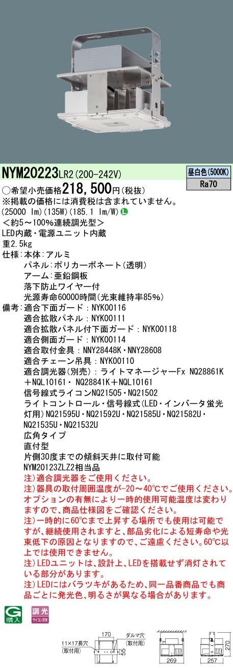 NYM20223LR2 パナソニック LED高天井用照明器具 電源内蔵型 2500形 調