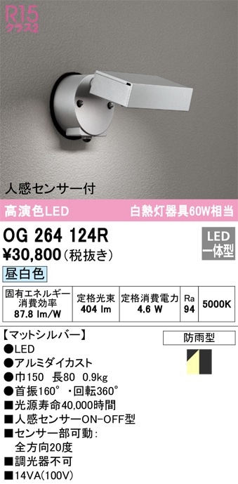 OG254567NR オーデリック 人感センサー付 屋外用LEDスポットライト 昼