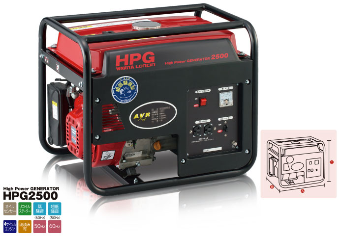 【メーカー直送】HPG2500-6 ワキタ 2kw発電機(60Hz用)