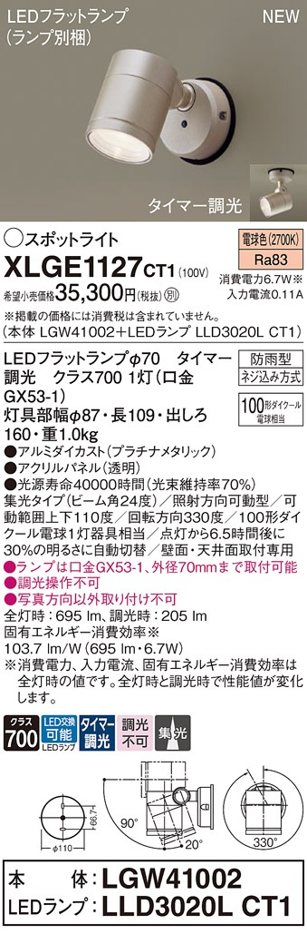 YYY32114KLE1 パナソニック 屋外用LEDスポットライト 据置取付型 狭角