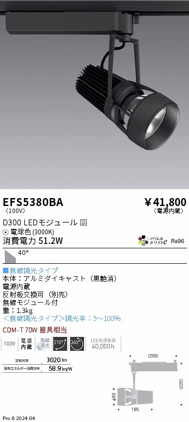 EFS5380BA 遠藤照明 DUALスポットライト D300タイプ 電球色3000K 超