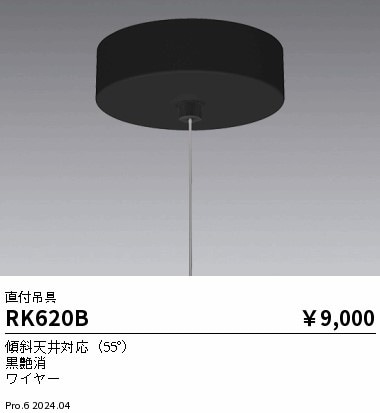 RK620B 遠藤照明 ペンダント吊具 直付フレンジタイプ 黒