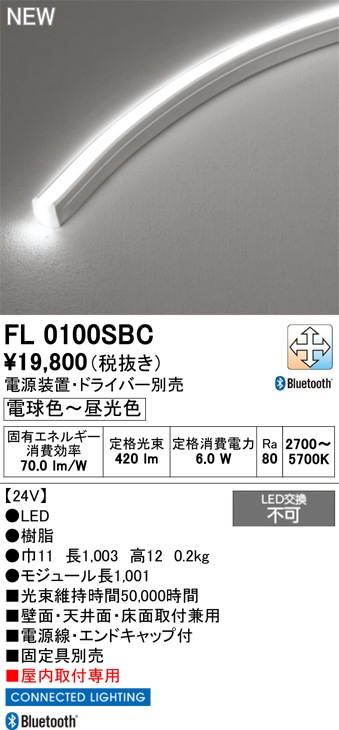 FL0100SBC オーデリック LEDテープライト フレキシブルライン 屋内用