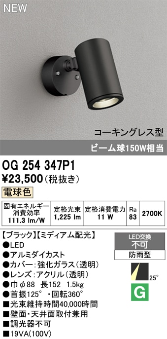 OG254348P1 オーデリック 屋外用LEDスポットライト ミディアム配光
