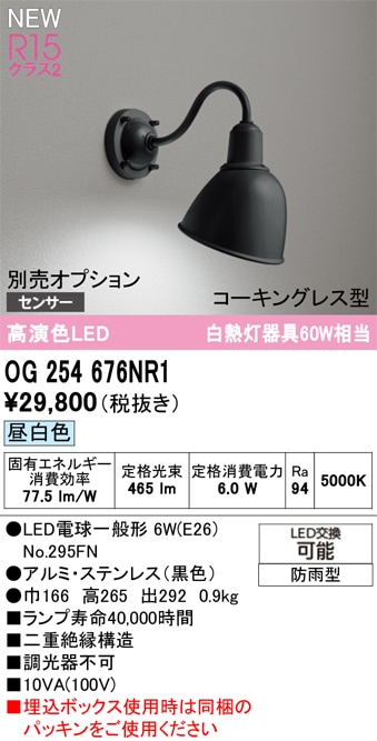 OG254676NR1 オーデリック LEDポーチライト 昼白色