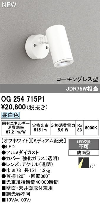 OG254701P1 オーデリック 屋外用LEDスポットライト 昼白色 即配・速配