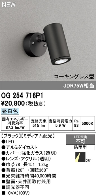 OG254715P1 オーデリック 屋外用LEDスポットライト 昼白色 即配・速配