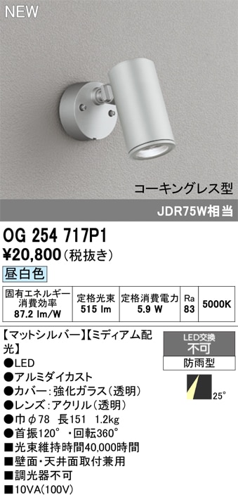 OG254942P1 オーデリック 屋外用LEDスポットライト 昼白色 即配・速配